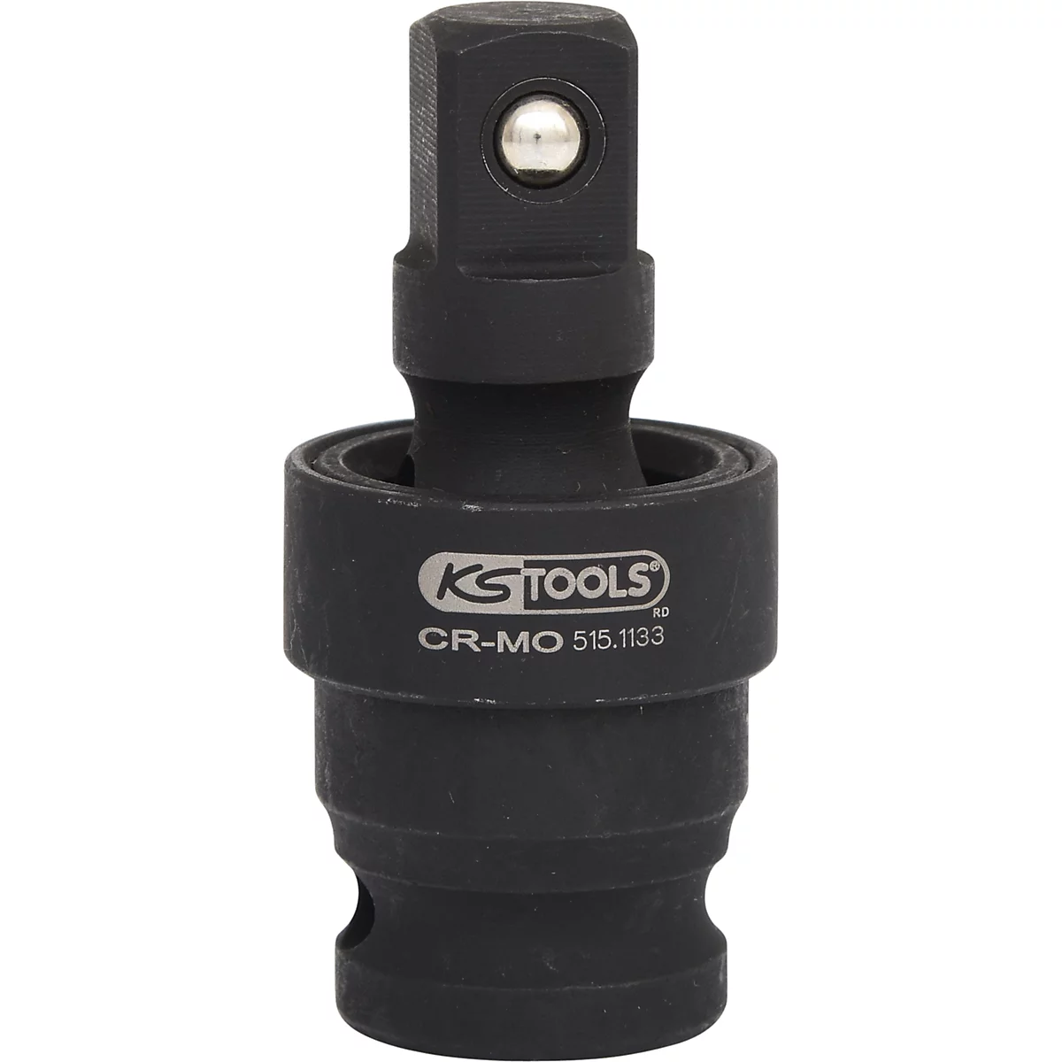 Schwarzer Kugelgelenk-Steckschlüssel-Aufsatz von KS TOOLS mit Schriftzug.